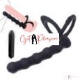 Getpleasure Black Double Penetration Cock Ring Strapon Anal Beads Dildo