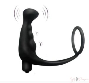 Dick Ring with Anal Plug Prostate Massager Bullet Vibrator 10 Modes Men - Black