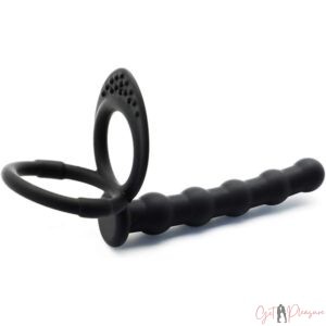 Getpleasure Black Double Penetration Cock Ring Strapon Anal Beads Dildo