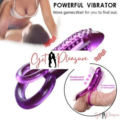 Powerful Vibrating Dual Penis Cock Ring Clit Stimulator Couple Sex Toys for Men