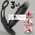 3 In 1 Thrusting Black Cock Rings With Prostate Massager