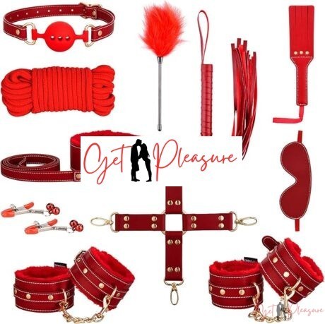 11 Pieces BDSM Bondage Restraint Sex Play -Red
