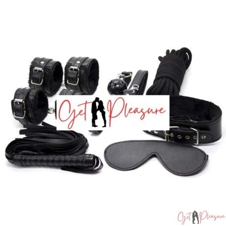 Leather Bondage Set Bdsm Bondage Kit 7 Pieces/Black