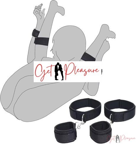 Wrist & Thigh Cuffs BDSM Restraints Set -Black
