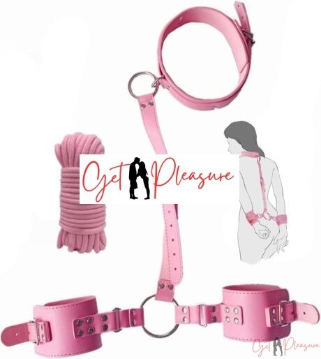 Neck to Wrist Restraint Bondage Set With Rope-Pink