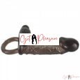 Black Penis Extender Sleeve with Vibrator and Testicle Cock Ring For Men