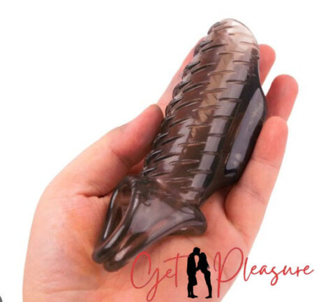 Double Hole Black Penis Sleeve With Vibrator-Open Head