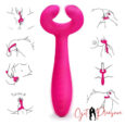 Dual Ended 3 Motors G-Spot Rabbit Silicone Clitoris Vagina Penis Stimulator Pink