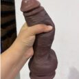 Black 8.07 Inches Liquid Silicone Realistic Huge Dildo Cock Suction Cup Women Hands Free Toys
