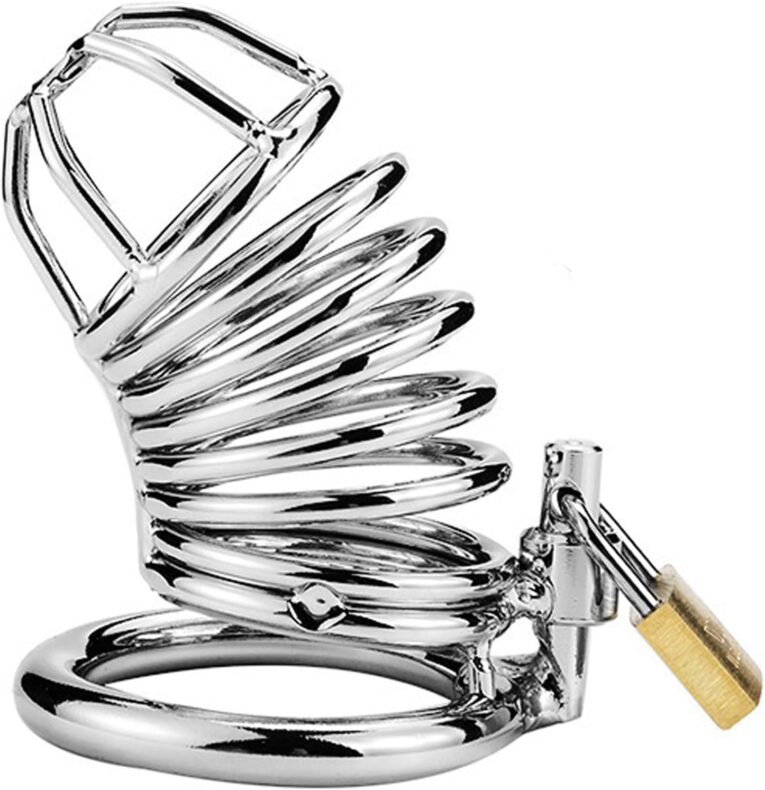 silver stainless steel male chastity cage device for men