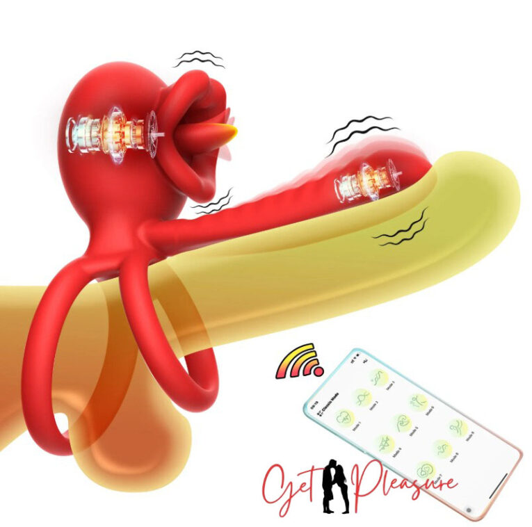 3-in-1 Penis Ring Vibrator Clitoral Stimulator with Tongue Licking