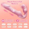 Strapless Strap On Lesbian G-Spot Thrusting Vibrator Double Ended Dildo Pink