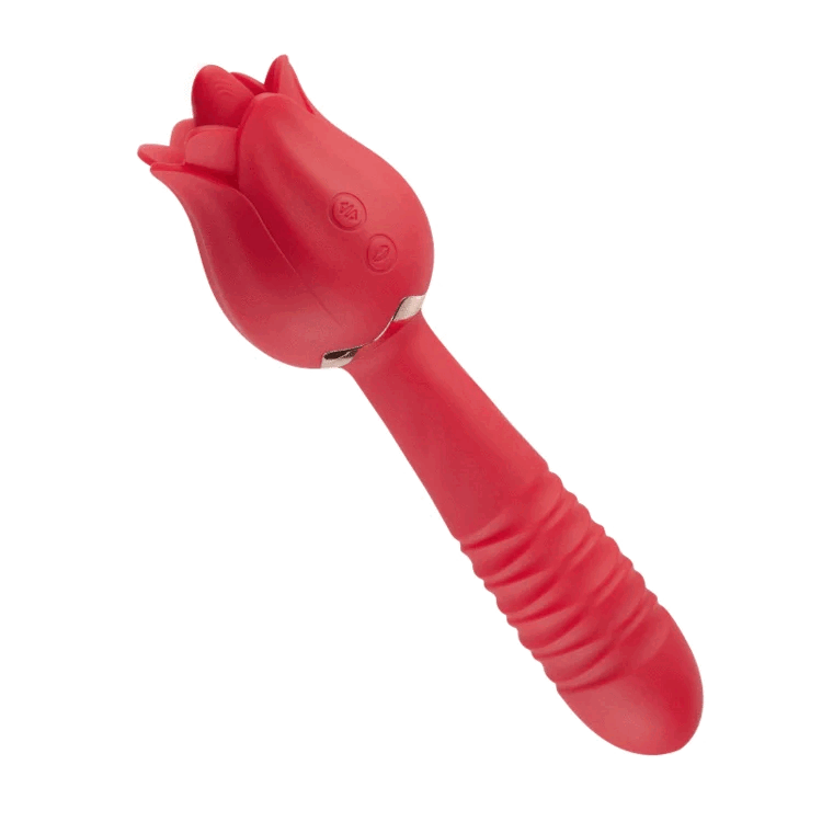 Powerful Rose Flower Shaped Thrusting Nipple Licking Rotating  Massager Vibrator for Women