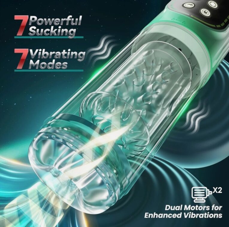Penis Pump with 7 Rotating & 4 Pump & 7 Licking & 7 Sucking Masturbator