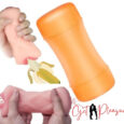 Mini Cup Realistic Vagina Deep Throat Mouth Stroker Double Hole Sex Toy Blowjob -Orange