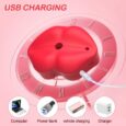 Mouth Shape Red 10 Modes Nipple Clamps Double Vibrator Sex Toys