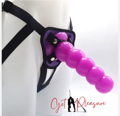 Strapon Ultra Elastic Harness Purple Beaded Anal Buttplug For Couple