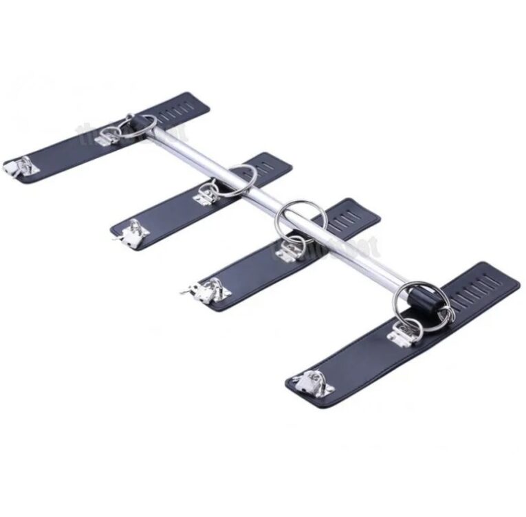 Steel Spreader Bar Restraints with 4 Locks Handcuffs Black