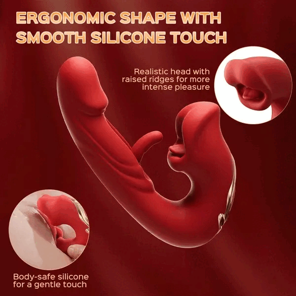 3in1 Red Mouth Shape Clit Vibrators with 5 Biting and 7 Flapping Sex Toys