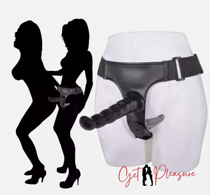 Black Wearable Double Dildo Strapon Harness Dong Wildest Dreams Adult Sex Toy For Lesbian Couples