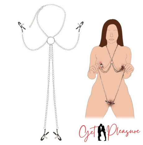 Sexy Strong Nipple Clamps Pussy Clamps with Chain Non-Piercing Set Body Jewelry Sex Toys for Women (Silver)