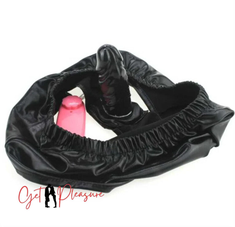 Dildo Latex Panties Black with Vibrator For Women