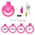 Pink Discreet Flat Chastity Cage Air Hole  with 4 Penis Rings