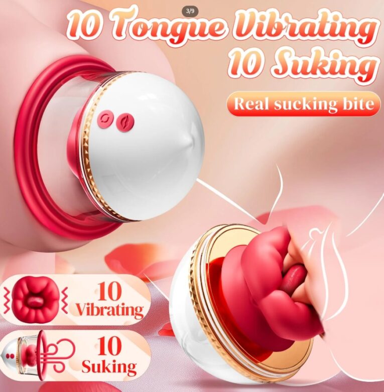 Realistic Mouth Sucking Rose Red Vibrator For Women