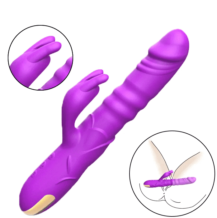 Classic Rotating Beaded Thrusting 9.8 Inches Rabbit Vibrator-Purple