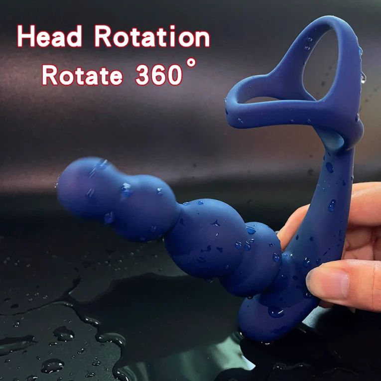 Black Remote Control 360° Rotate Vibrator Ring Beaded Plugs