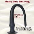 16 inches Long Black Horse Tail Anal Buttplug With Strong Suction Cup