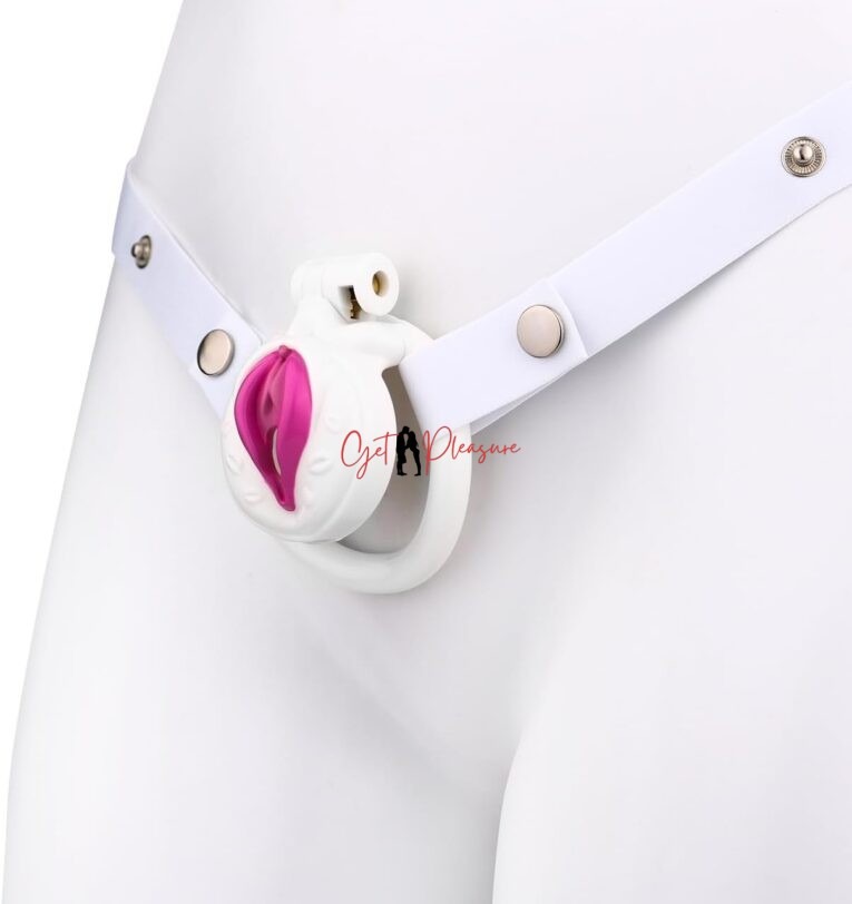 Advanced Tecnology White Pussy Chastity Cage With Belt