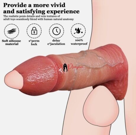 7.7 Inches Open Ended Realistic Cock Sleeve With Penis Ring For Men