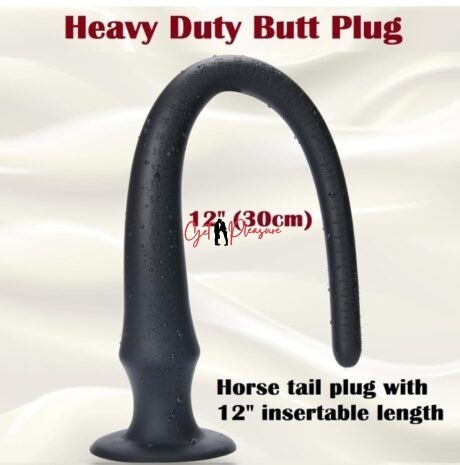 12 inches Long Heavy Duty Horse Tail Anal Buttplug Black