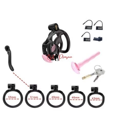 New Black Cobra Nano Chastity Cage With Pink Urethral Plug