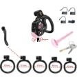 New Black Cobra  Chastity Kit With Pink Urethral Plug-NUB Size