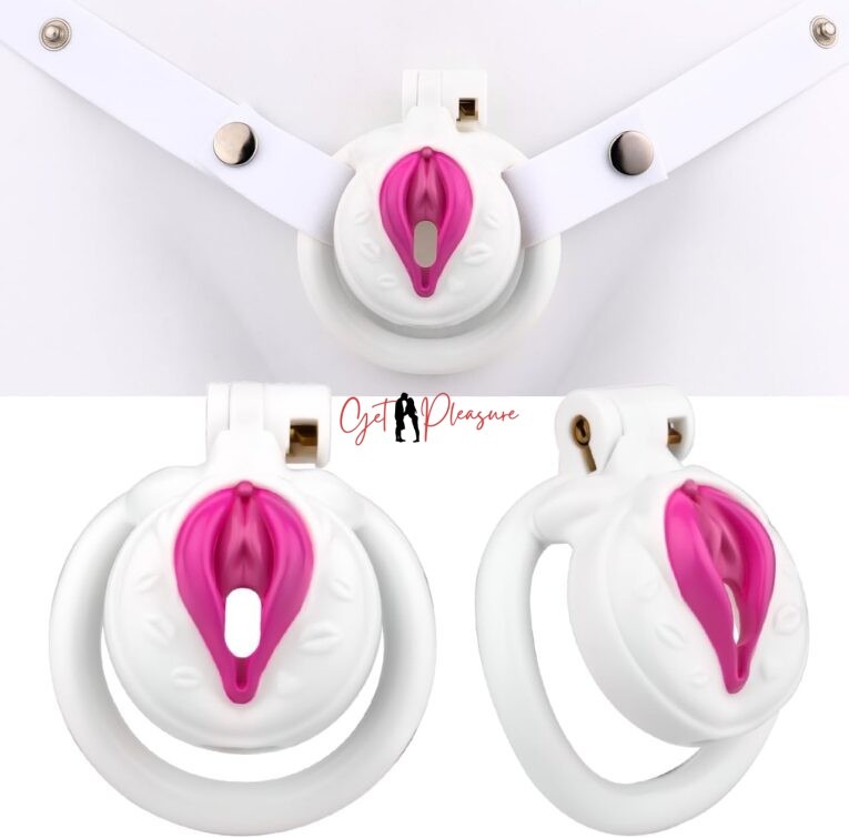 Pussy Shape white Chastity Cage With Belt